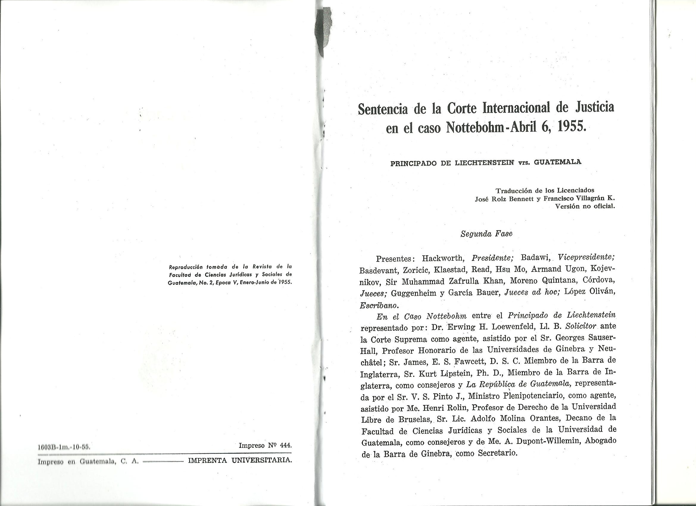 Sentencia de la Corte Internacional de Justicia en el Caso Nottebohm, Abril 6, 1955