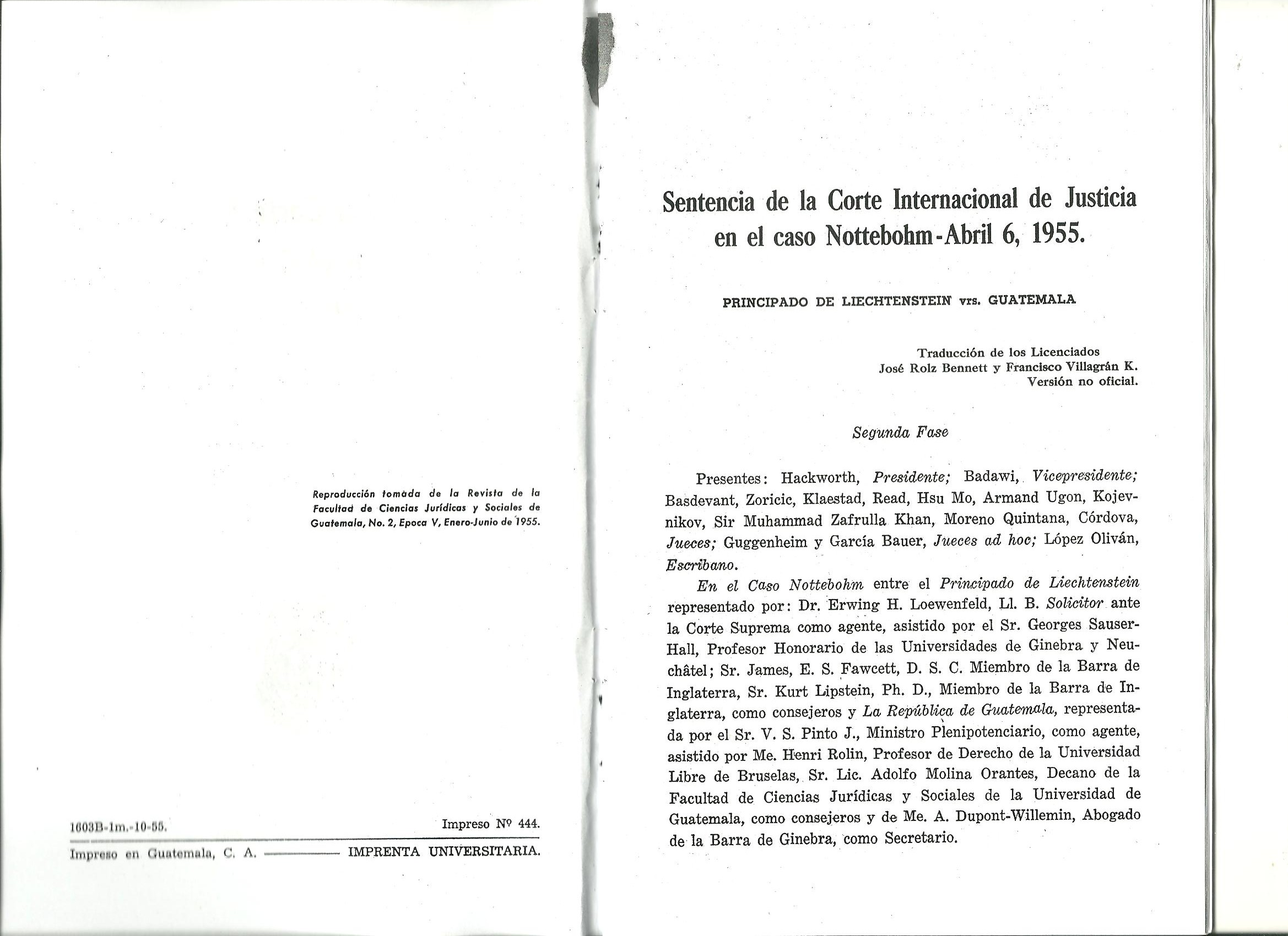 En este momento estás viendo Sentencia de la Corte Internacional de Justicia en el Caso Nottebohm, Abril 6, 1955