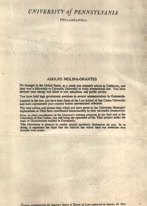 Letter | University of Pennsylvania | Dr. Adolfo Molina Orantes